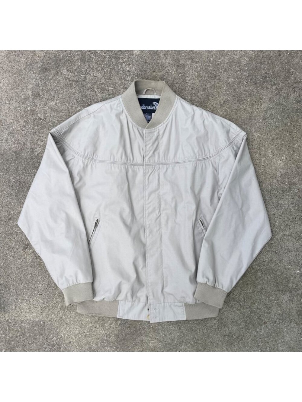 Vintage Windbreaker Jacket Mens L Beige Zip Up 90s Minimalist Streetwear Casual